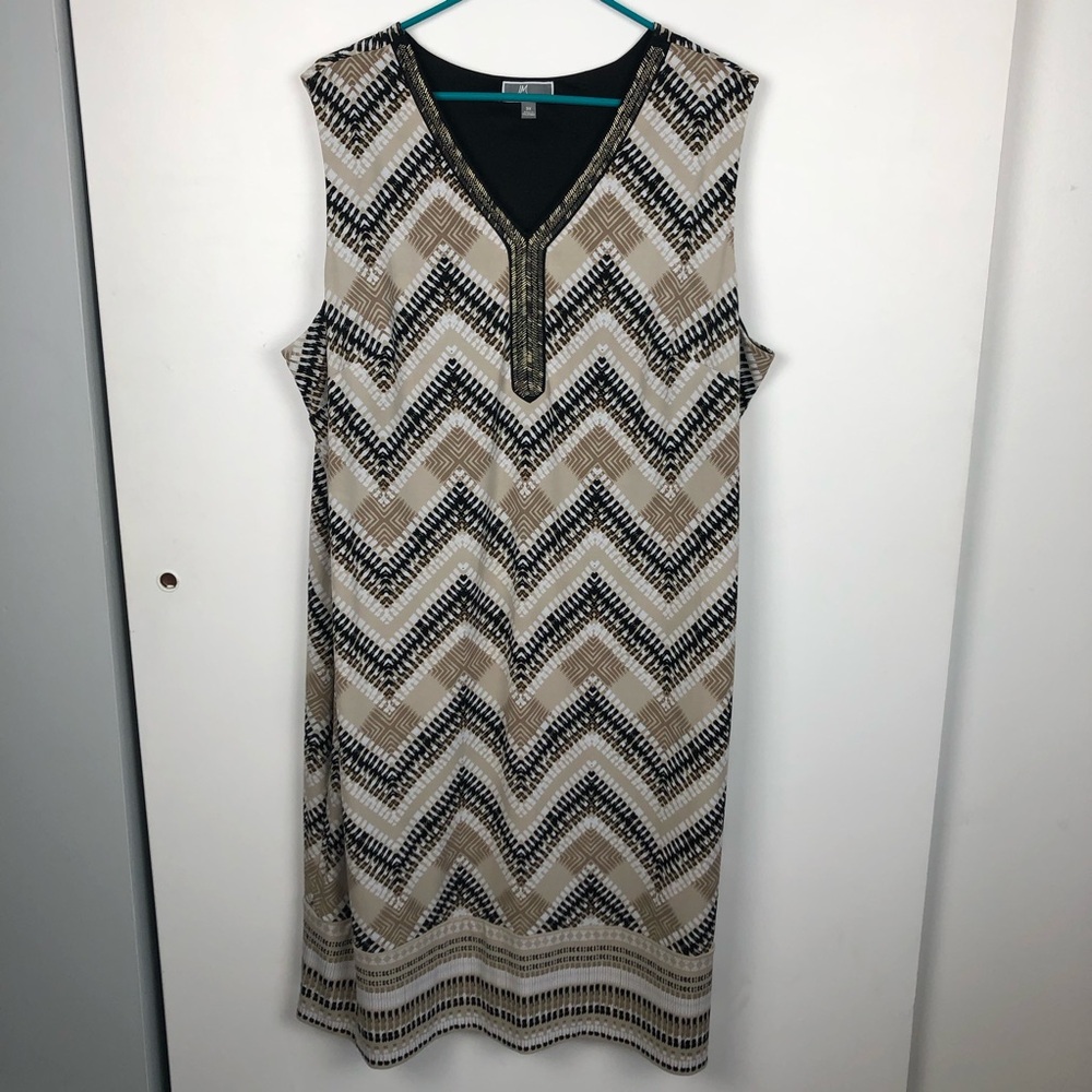 JM Collection Sleeveless Chevron Beaded Shift Dress Size 3X